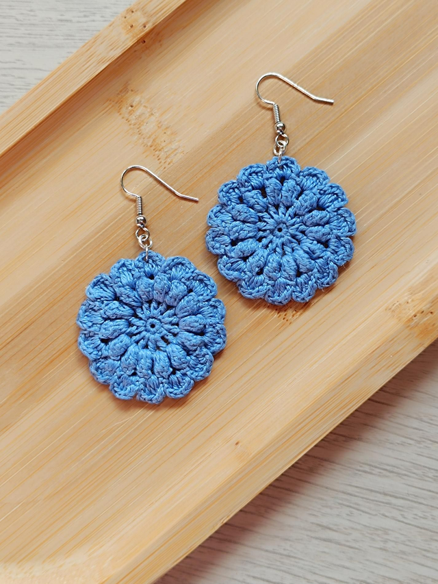 Boucles d'oreilles HORTENSE en Micro-Crochet - Bleuet