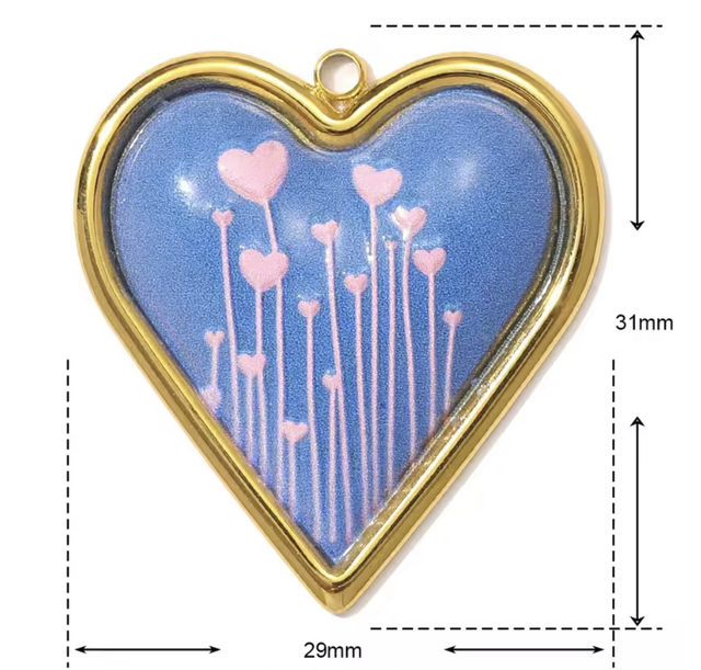 Charm cuore bombato blu palloncini cuori rosa 
