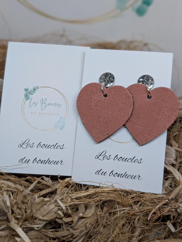 Boucles d'oreilles Coeur ❤️ rose nubuck nc042