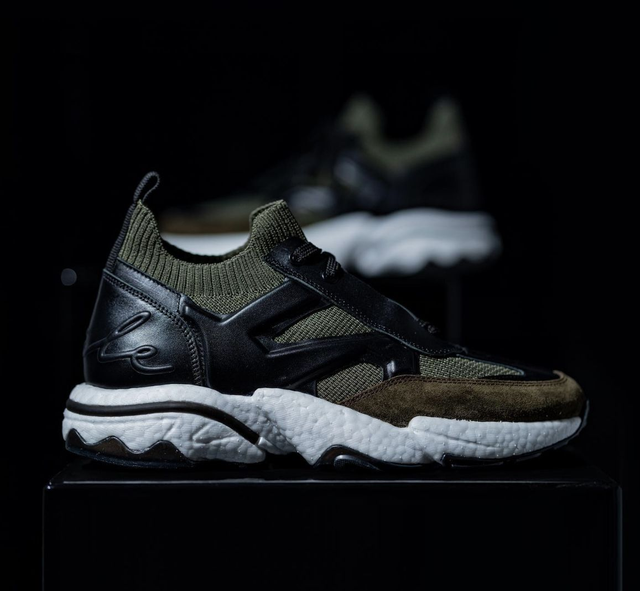 Men’s Green Leather and Fabric Sneaker