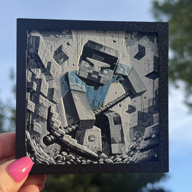 Minecraft Steve Mini HueForge Framed Wall Art – 10 × 10 cm