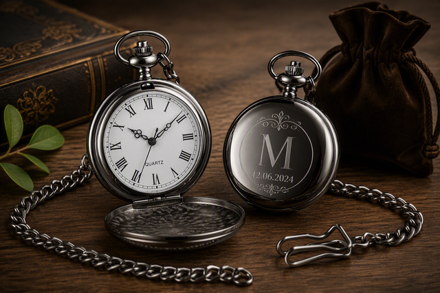 Custom Engraved Pocket Watch with Chain