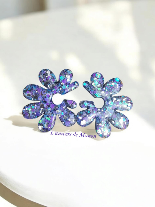 Boucles d&#039;oreilles &quot; Julia &quot;  en résine et paillettes pour femme, tendance 