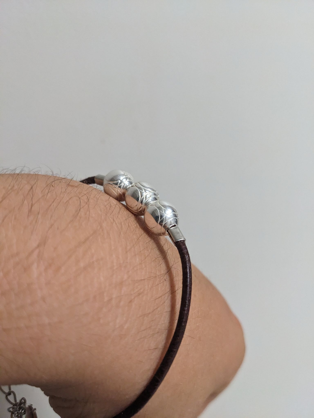 Best Seller ! - "Petanca" - Bracelet Triplette, Plaqué Argent, Cuir Vachette Marron Ciré (Couleurs au choix)