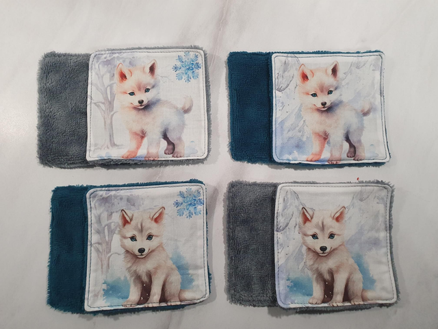 Lot de 8 lingettes loup bleues et grises