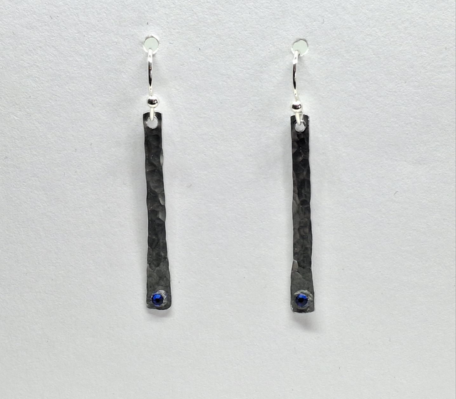 Textured Long Earrings with Blue Stone