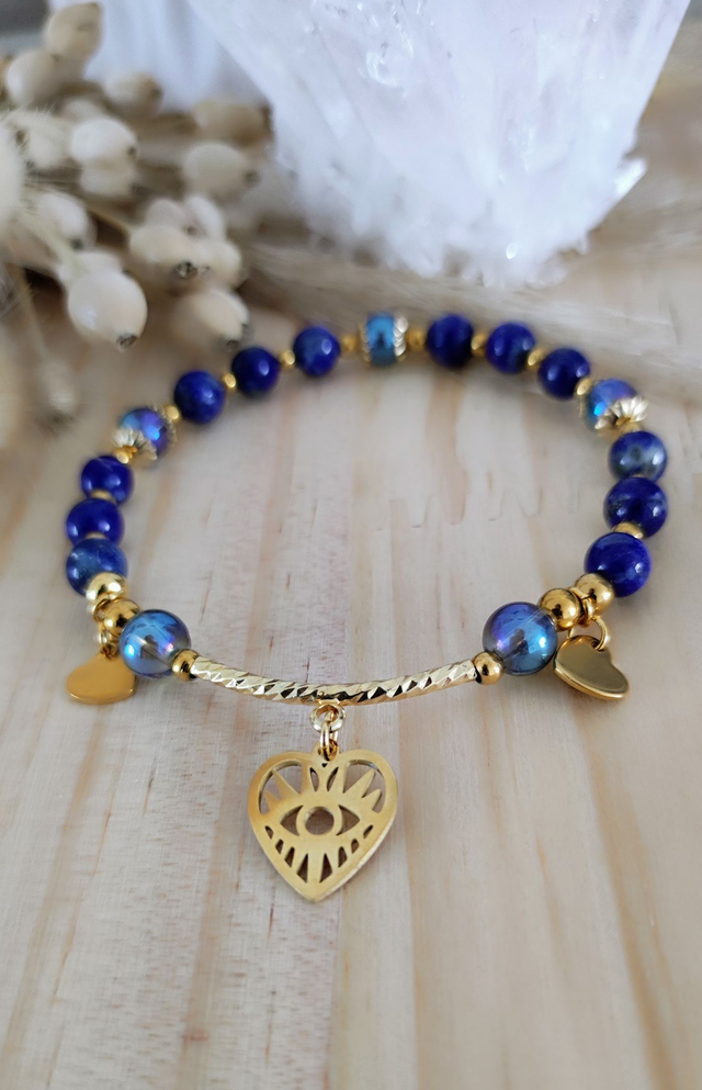 Bracelet "Pierre de Vérité" Lapis lazuli et Aqua aura