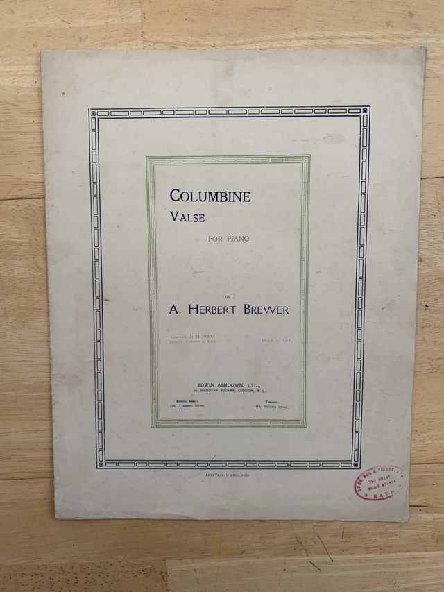 Columbine - Valse for Piano Sheet Music 1921