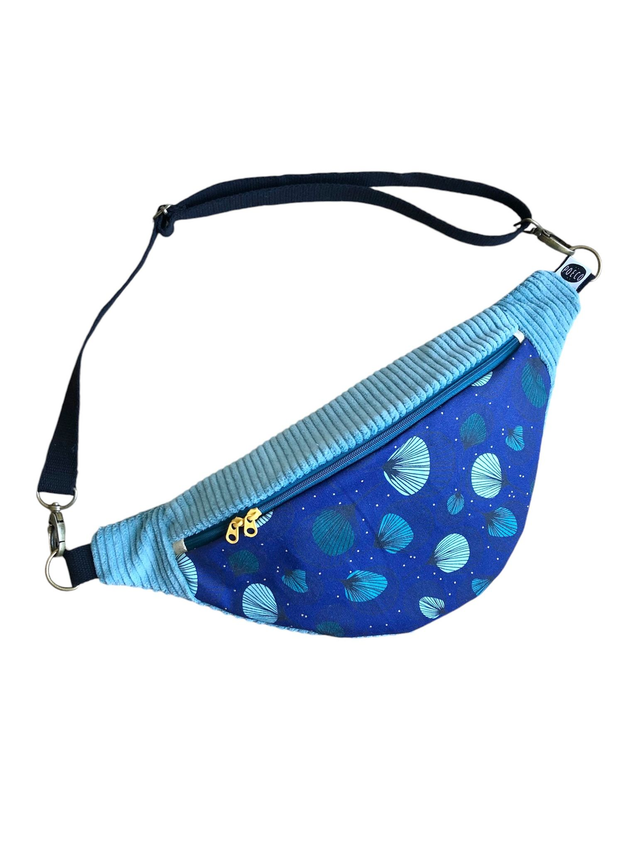 Sac Banane velours côtelé  - PLUMES - bleu clair