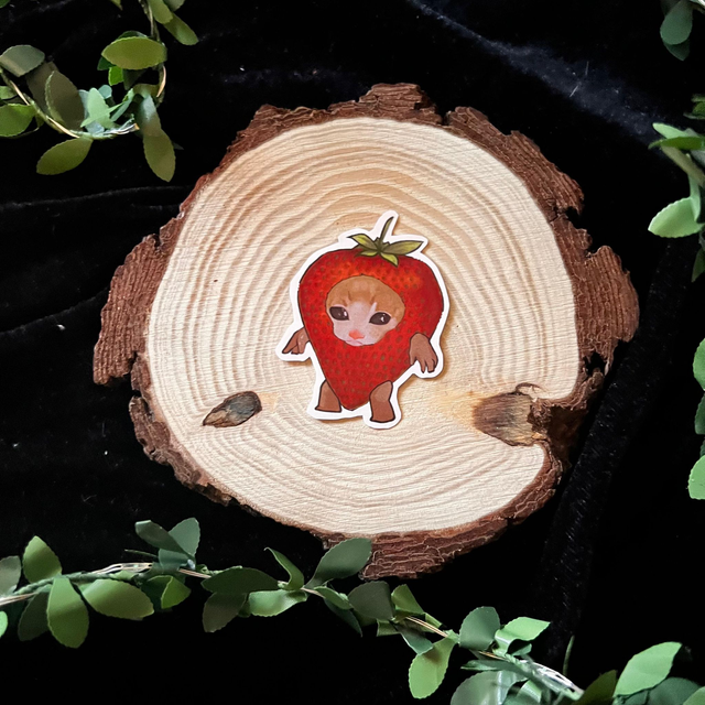 Sticker Gatos comida // Fresa