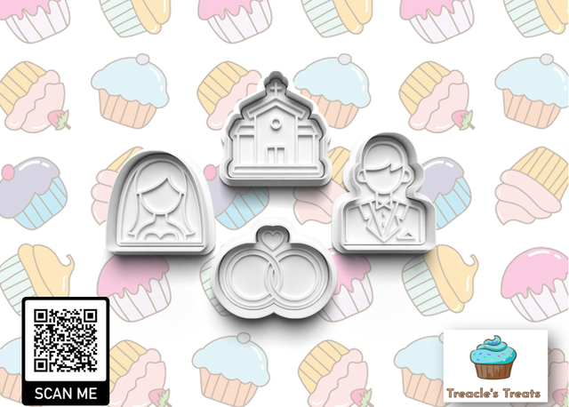 Wedding Theme Fondant/cookie stamps with cutters (Set 5)