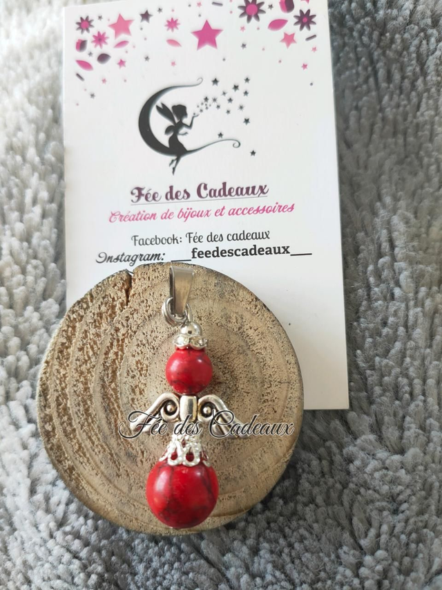 Pendentif Ange Gardien Turquoise Rouge 
