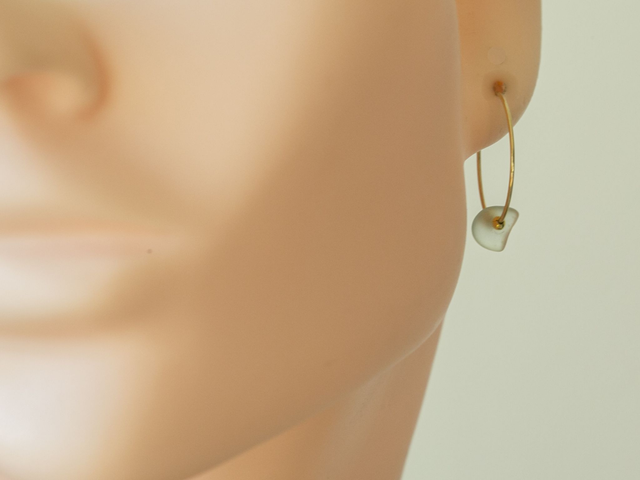 18k gold plated sea glass hoop earrings with 22k gold plated beads (20 mm in diameter)