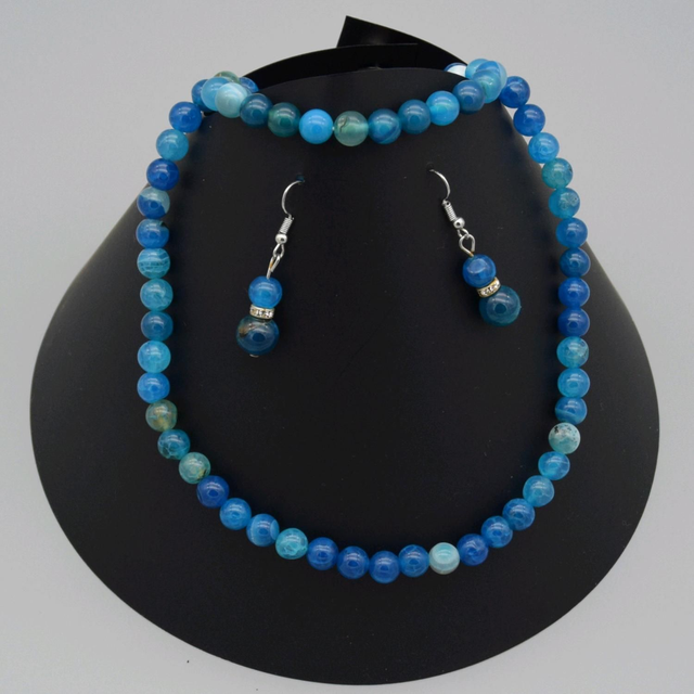 Parure de bijoux en agate bleue