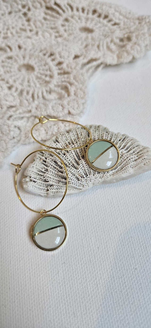 Paire de boucles d'oreilles - porcelaine Badonviller - acier inoxydable doré