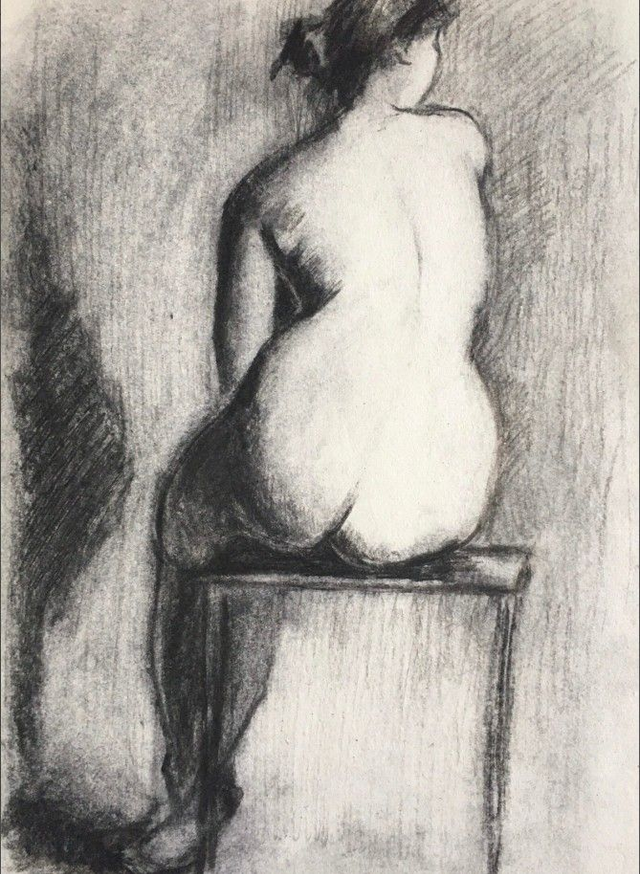 Dos de femme - dessin original fusain