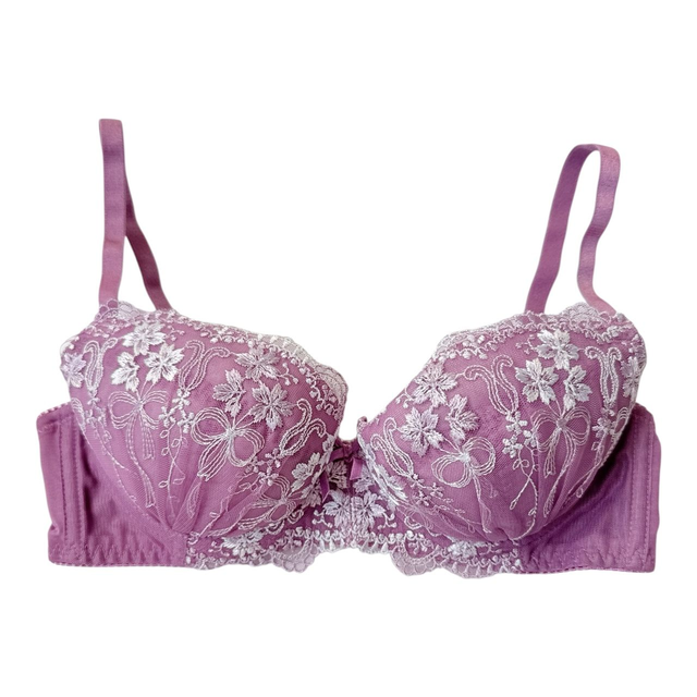 Purple bow Floral Embroidered Japanese Bra UK 32B