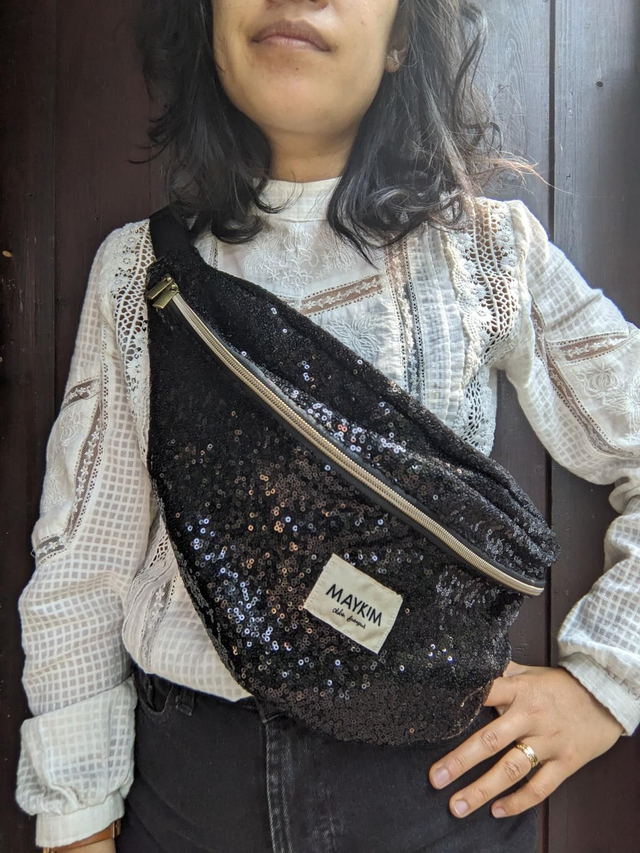 Sac banane XL sequins noirs