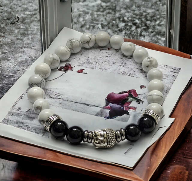 Pardon et Indulgence/Bracelet en Howlite et Tourmaline noire - 8MM
