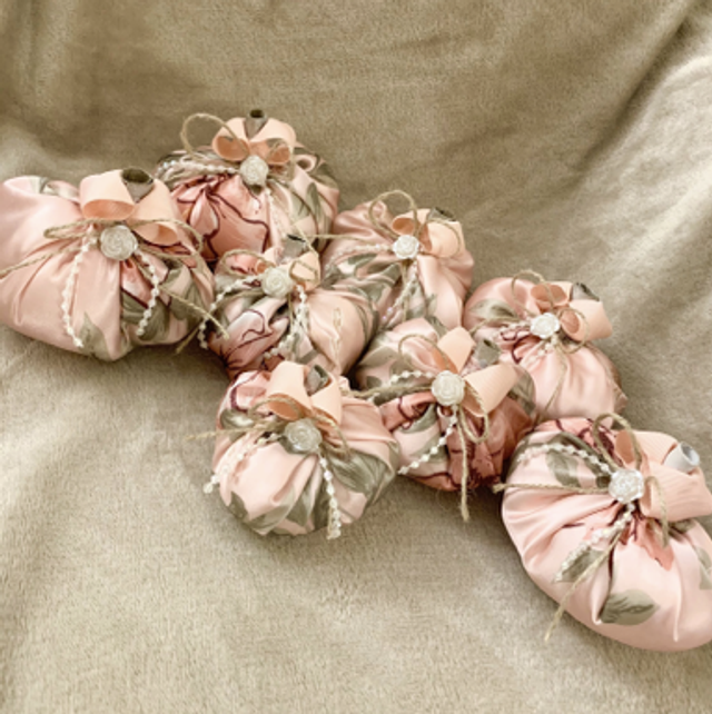 Handmade Shabby Pumpkins Fabric Floral Pink Silk