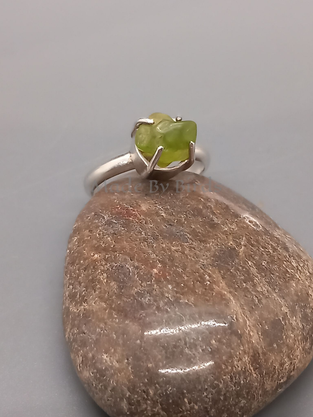 Tumbled Raw Peridot Sterling Silver Ring