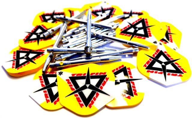 Tri Fin Aluminium Dart Stems 47mm + Yellow Tri Fin Darts Flights