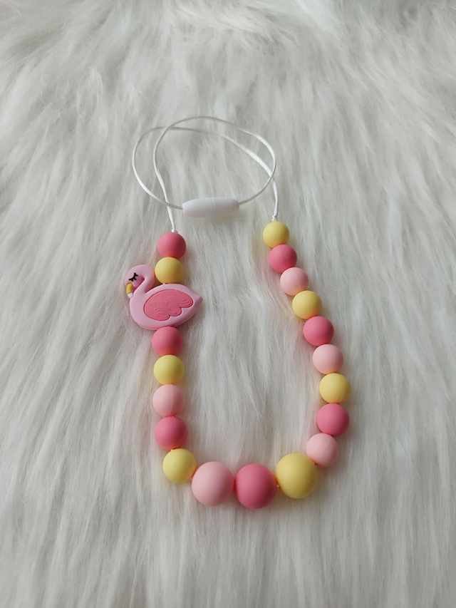 Collier Flamand Rose - collier à macher fille -  perles en silicone alimentaire
