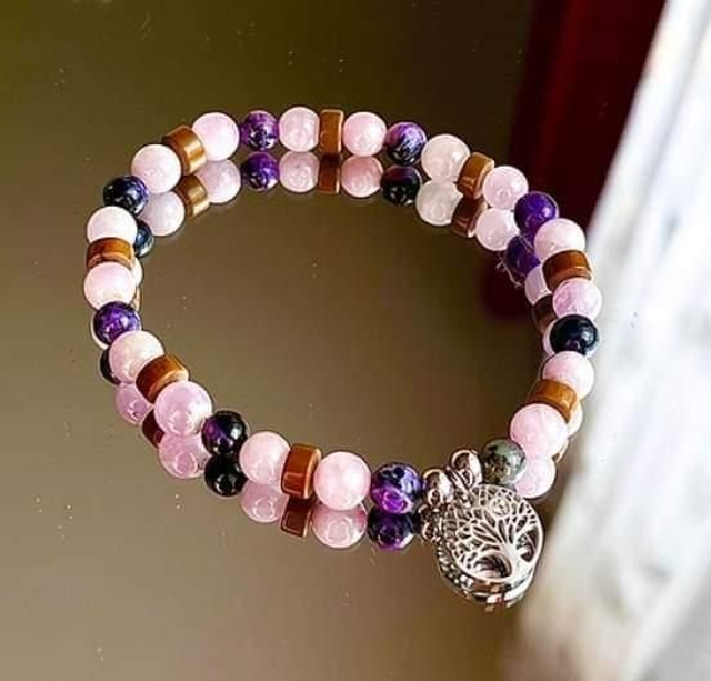 Bracelet Kenzite, Charoïte et Bois pétrifié 