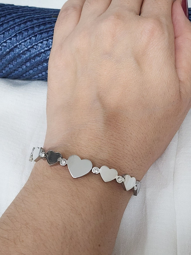 Bracelete Coração e zircônia Aço Inox