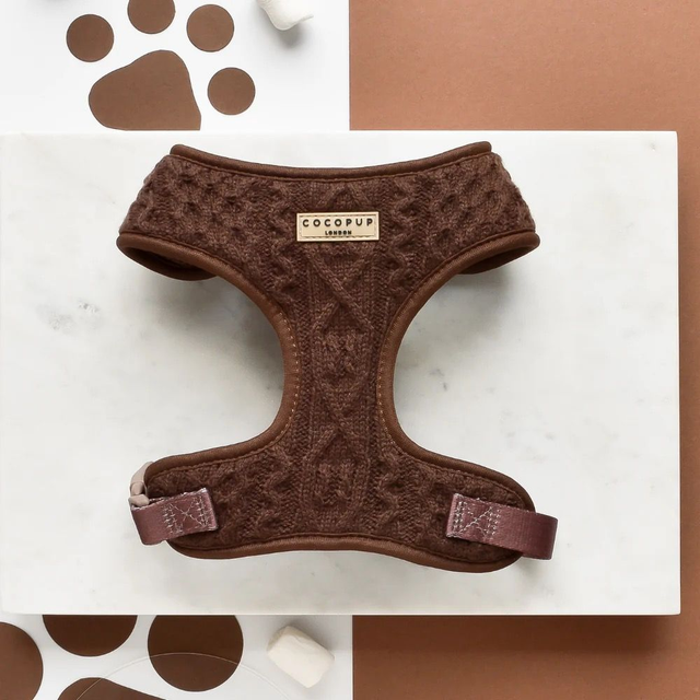 Cocopup London Adjustable Neck Harness - Cable Knit Brown