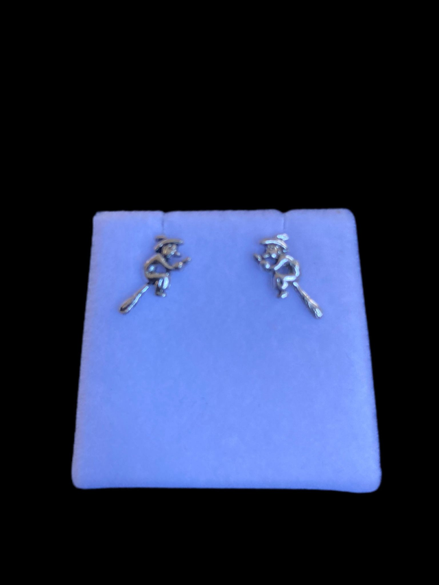 Sterling Silver Flying Witch Stud Earrings