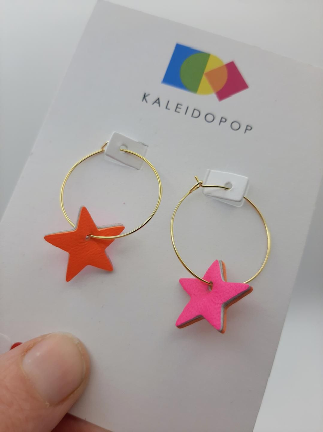 SALE! Mini star hoops - pink / orange 