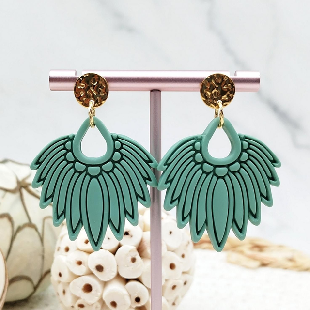 Boucles d&#039;oreilles Feuille &quot;Palma&quot; Vert Absinthe