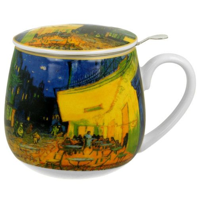 Taza de porcelana fina, con tapa, de 0,40 l. Incluye filtro de acero inoxidable, en caja de regalo. *342