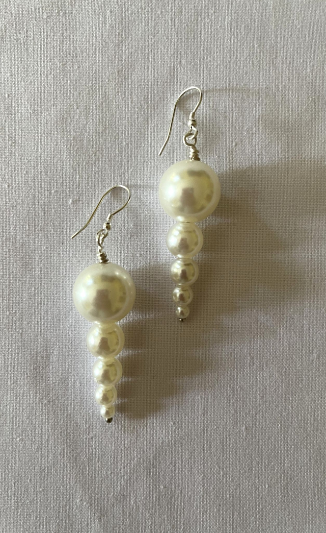 Graduated Faux Pearl Drop Earrings – Long Sterling Silver Hooks