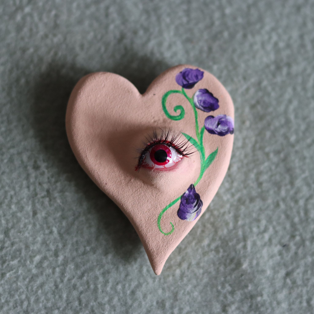 Cœur sacré mini fleuri pêche et violet