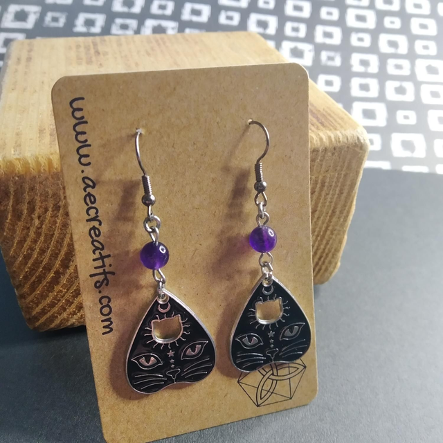Boucles d&#039;oreilles ésotérique ouija chat 