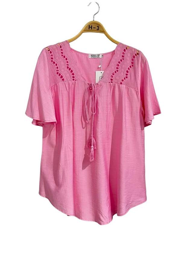 Blouse rose dentelle