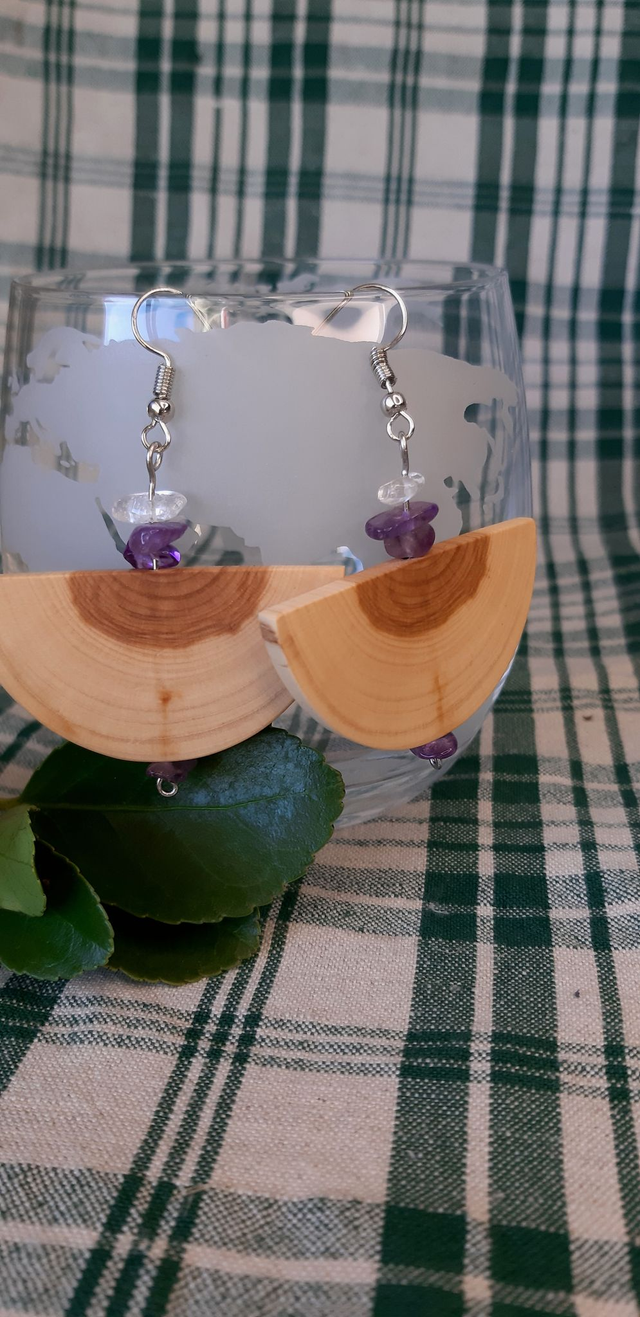 Boucles d'oreilles bois et pierres naturelles