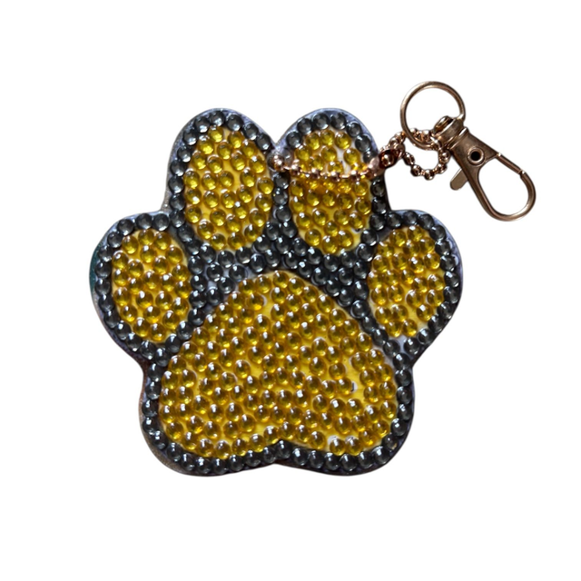 Grey/Yellow Paw Print Keyring