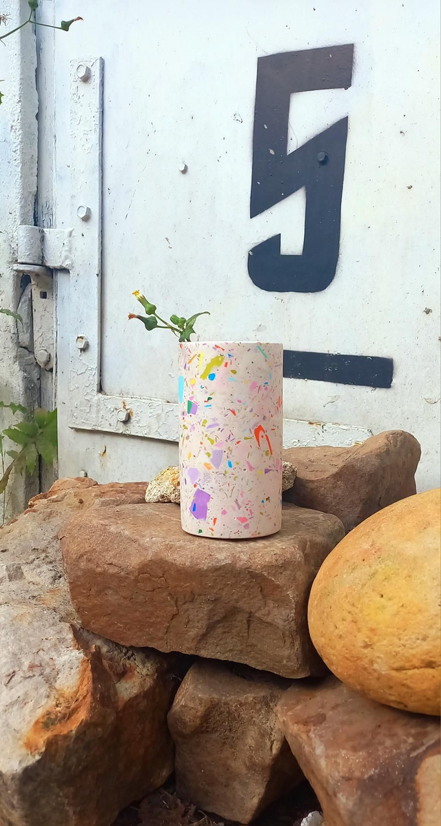 Wazon, okrągły pojemnik na akcesoria, na biurko, do łazienki, biały lastryko