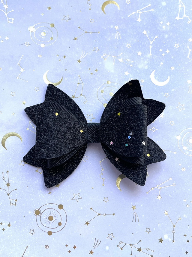 Black star glitter hair bow