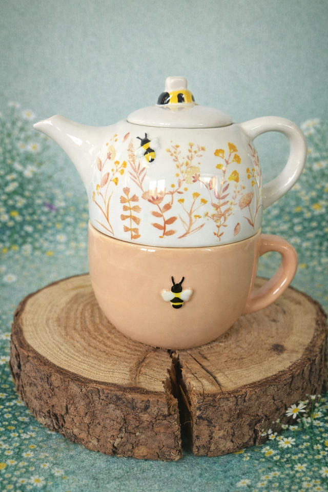 Ceramic teapot and mug set - Dusky Pink