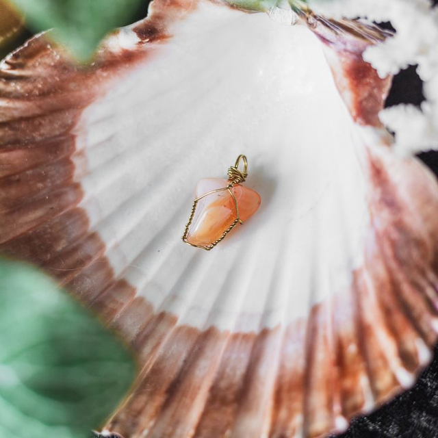 Carnelian Polished Pendant Brass