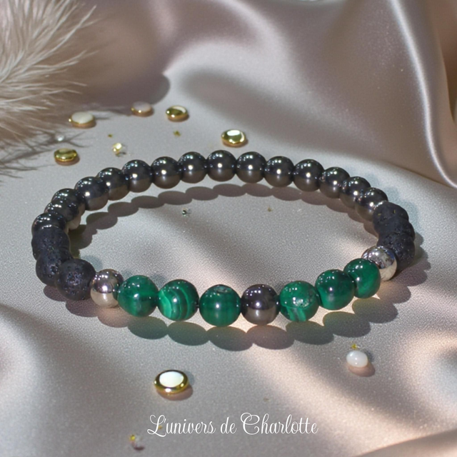 Bracelet "Anti-inflammatoire" - Hématite, malachite, pierre de lave - REF13