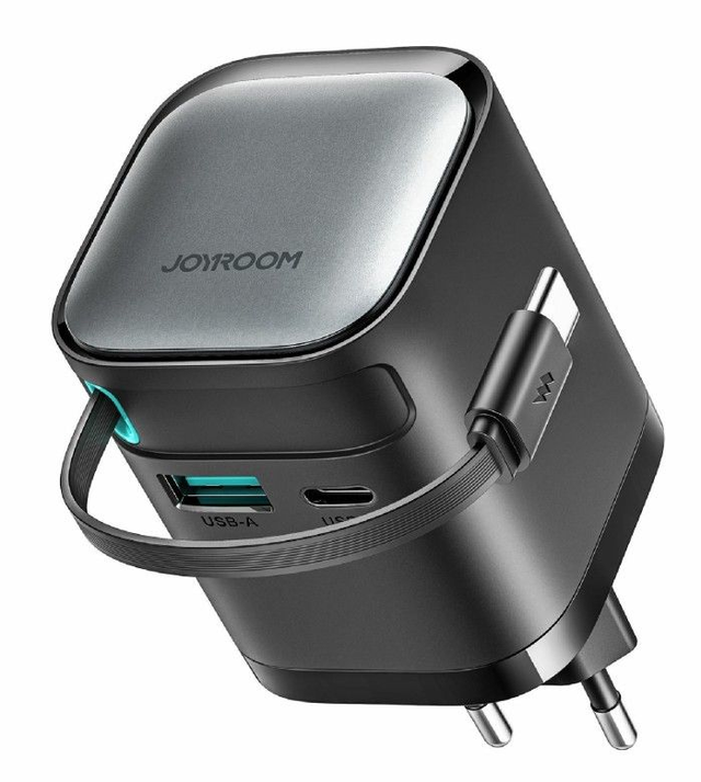 Joyroom polnilec 65W USB TipC TipA GaN QC PD s kablom črn JR-TCL02
