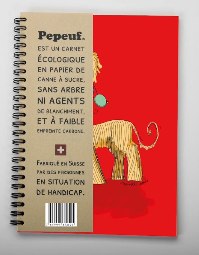 Carnet A5 de la marque Pepeuf portant une illustration faite par Moiselle Isaure appelée "Chien fond rouge"