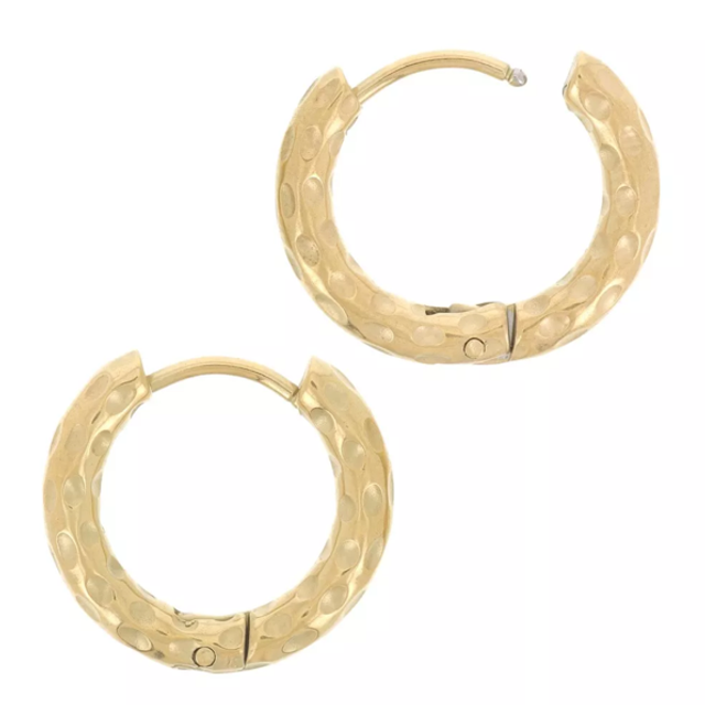 Créoles rondes martelées doré acier inoxydable x2