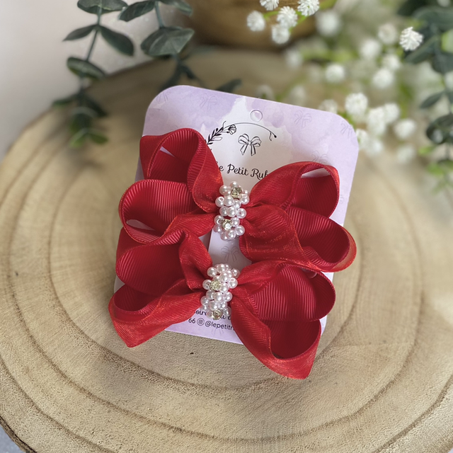 Paire de barrettes brodées de perles