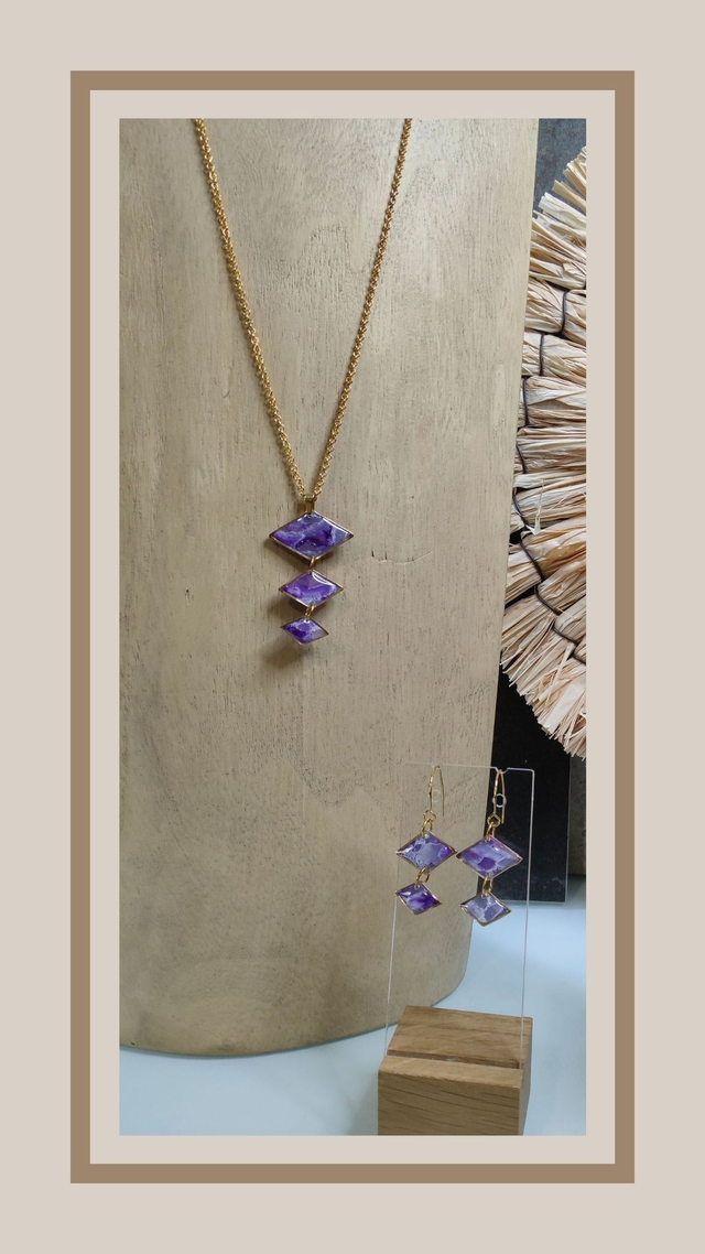 Parure faux améthyste losange 